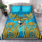 Gold Coast Titans Rugby Bedding Set Polynesian Tribal Spartan Warrior Blue Gold Pattern