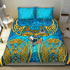 Gold Coast Titans Rugby Bedding Set Polynesian Tribal Spartan Warrior Blue Gold Pattern