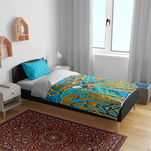Gold Coast Titans Rugby Bedding Set Polynesian Tribal Spartan Warrior Blue Gold Pattern