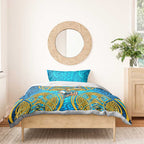 Gold Coast Titans Rugby Bedding Set Polynesian Tribal Spartan Warrior Blue Gold Pattern