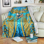 Gold Coast Titans Rugby Blanket Polynesian Tribal Spartan Warrior Blue Gold Pattern