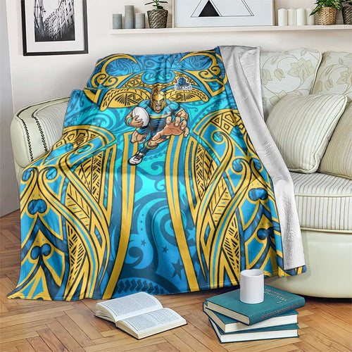Gold Coast Titans Rugby Blanket Polynesian Tribal Spartan Warrior Blue Gold Pattern