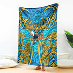 Gold Coast Titans Rugby Blanket Polynesian Tribal Spartan Warrior Blue Gold Pattern