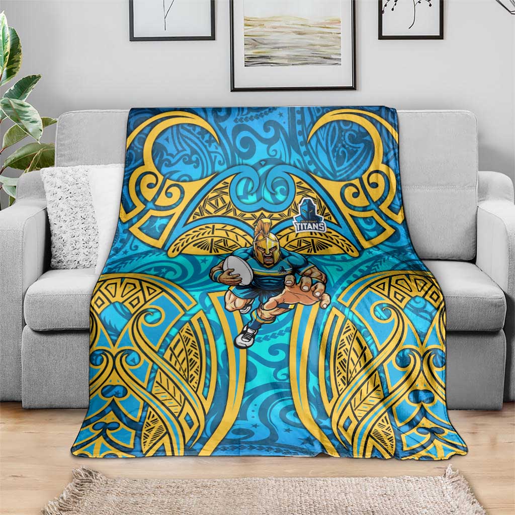 Gold Coast Titans Rugby Blanket Polynesian Tribal Spartan Warrior Blue Gold Pattern