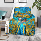 Gold Coast Titans Rugby Blanket Polynesian Tribal Spartan Warrior Blue Gold Pattern
