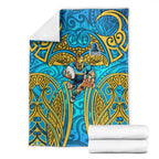 Gold Coast Titans Rugby Blanket Polynesian Tribal Spartan Warrior Blue Gold Pattern