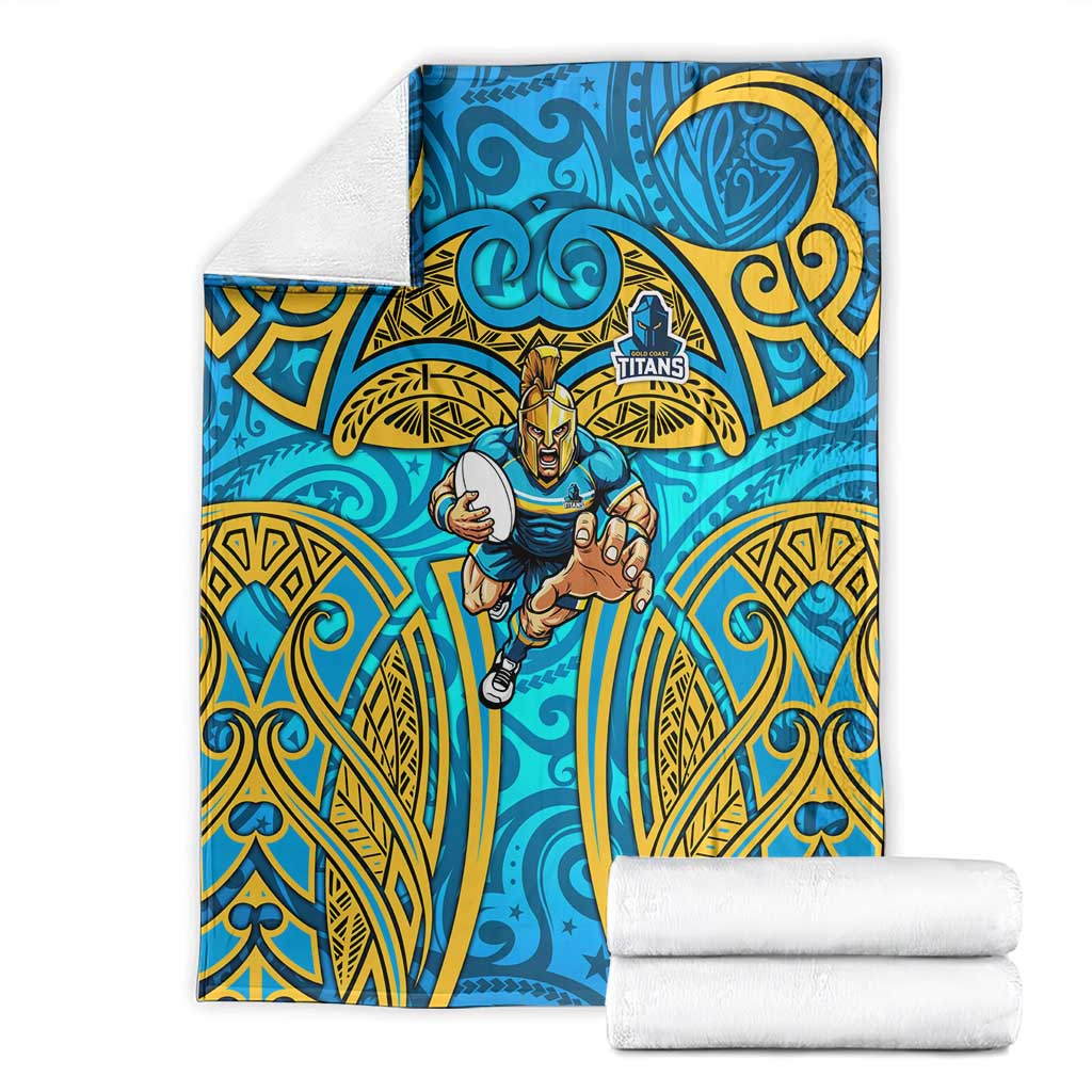 Gold Coast Titans Rugby Blanket Polynesian Tribal Spartan Warrior Blue Gold Pattern