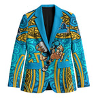 Gold Coast Titans Rugby Blazer Polynesian Tribal Spartan Warrior Blue Gold Pattern