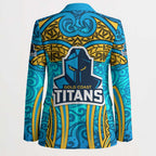 Gold Coast Titans Rugby Blazer Polynesian Tribal Spartan Warrior Blue Gold Pattern
