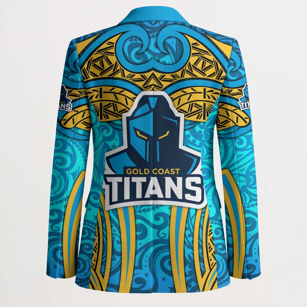 Gold Coast Titans Rugby Blazer Polynesian Tribal Spartan Warrior Blue Gold Pattern