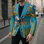 Gold Coast Titans Rugby Blazer Polynesian Tribal Spartan Warrior Blue Gold Pattern