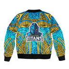 Gold Coast Titans Rugby Bomber Jacket Polynesian Tribal Spartan Warrior Blue Gold Pattern