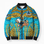 Gold Coast Titans Rugby Bomber Puffer Jacket Polynesian Tribal Spartan Warrior Blue Gold Pattern