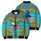 Gold Coast Titans Rugby Bomber Puffer Jacket Polynesian Tribal Spartan Warrior Blue Gold Pattern