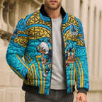Gold Coast Titans Rugby Bomber Puffer Jacket Polynesian Tribal Spartan Warrior Blue Gold Pattern