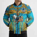 Gold Coast Titans Rugby Bomber Puffer Jacket Polynesian Tribal Spartan Warrior Blue Gold Pattern