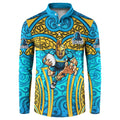 Gold Coast Titans Rugby Button Sweatshirt Polynesian Tribal Spartan Warrior Blue Gold Pattern