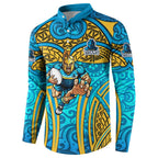 Gold Coast Titans Rugby Button Sweatshirt Polynesian Tribal Spartan Warrior Blue Gold Pattern