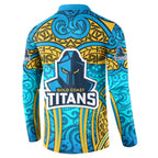 Gold Coast Titans Rugby Button Sweatshirt Polynesian Tribal Spartan Warrior Blue Gold Pattern