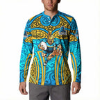 Gold Coast Titans Rugby Button Sweatshirt Polynesian Tribal Spartan Warrior Blue Gold Pattern