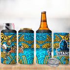 Gold Coast Titans Rugby 4 in 1 Can Cooler Tumbler Polynesian Tribal Spartan Warrior Blue Gold Pattern