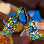 Gold Coast Titans Rugby 4 in 1 Can Cooler Tumbler Polynesian Tribal Spartan Warrior Blue Gold Pattern