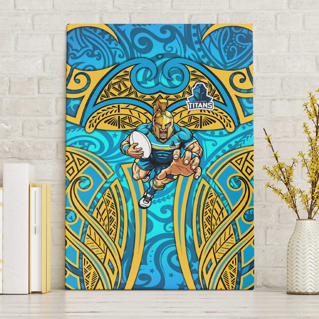 Gold Coast Titans Rugby Canvas Wall Art Polynesian Tribal Spartan Warrior Blue Gold Pattern