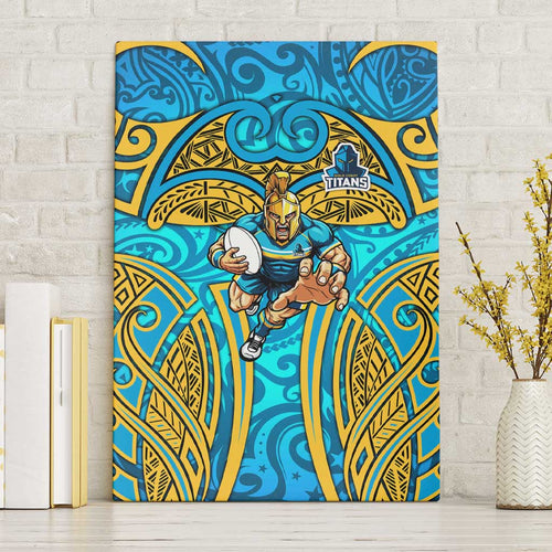 Gold Coast Titans Rugby Canvas Wall Art Polynesian Tribal Spartan Warrior Blue Gold Pattern