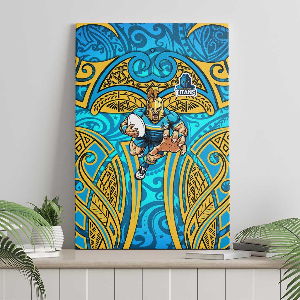 Gold Coast Titans Rugby Canvas Wall Art Polynesian Tribal Spartan Warrior Blue Gold Pattern