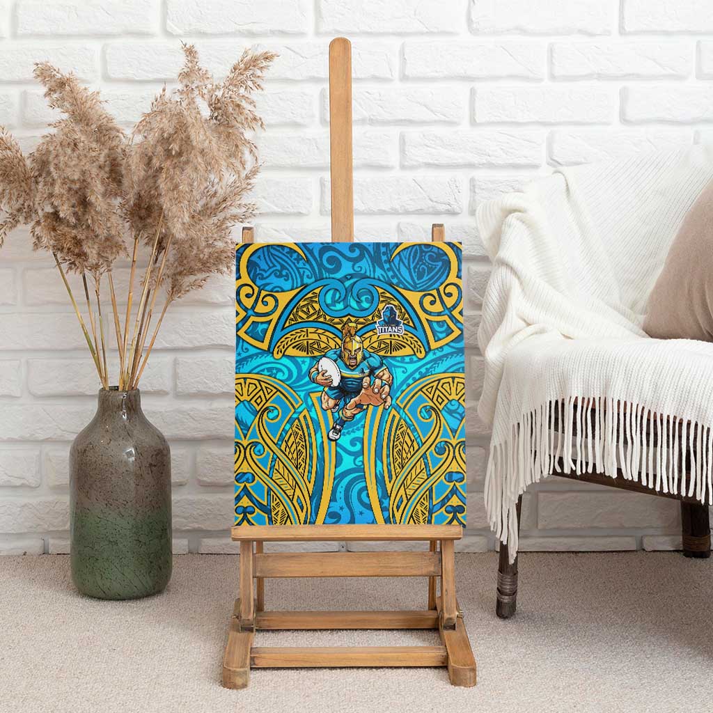 Gold Coast Titans Rugby Canvas Wall Art Polynesian Tribal Spartan Warrior Blue Gold Pattern