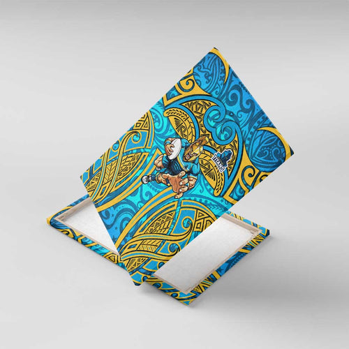 Gold Coast Titans Rugby Canvas Wall Art Polynesian Tribal Spartan Warrior Blue Gold Pattern