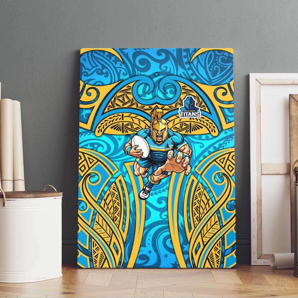 Gold Coast Titans Rugby Canvas Wall Art Polynesian Tribal Spartan Warrior Blue Gold Pattern