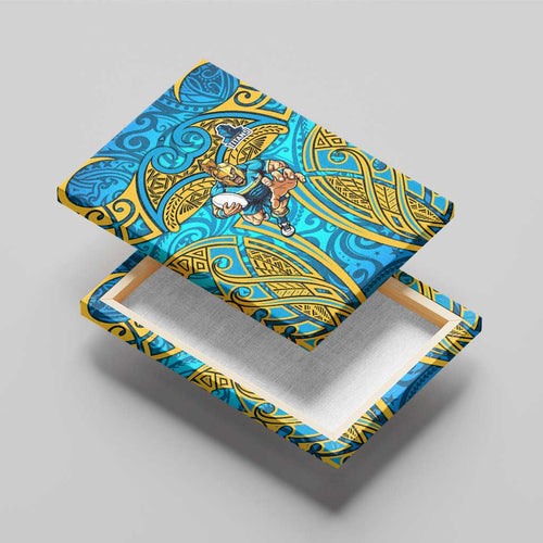 Gold Coast Titans Rugby Canvas Wall Art Polynesian Tribal Spartan Warrior Blue Gold Pattern
