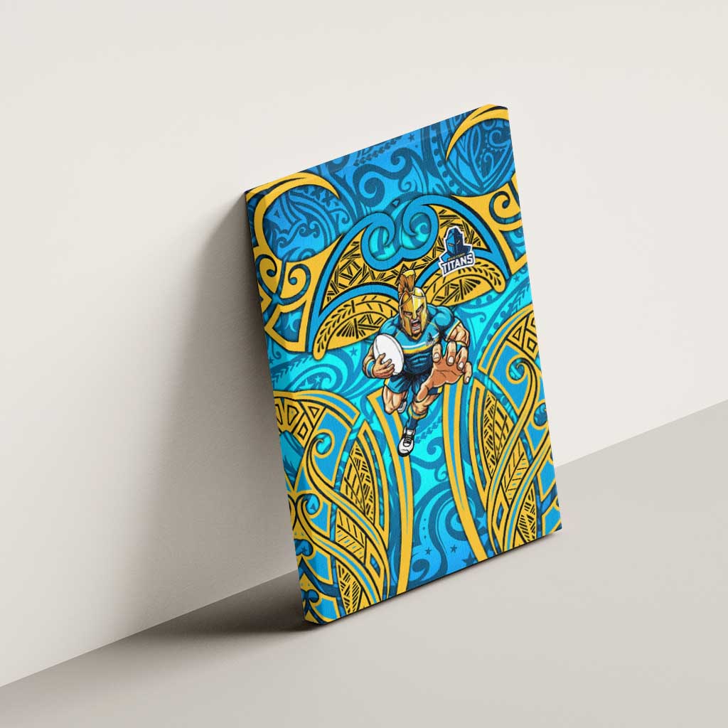 Gold Coast Titans Rugby Canvas Wall Art Polynesian Tribal Spartan Warrior Blue Gold Pattern