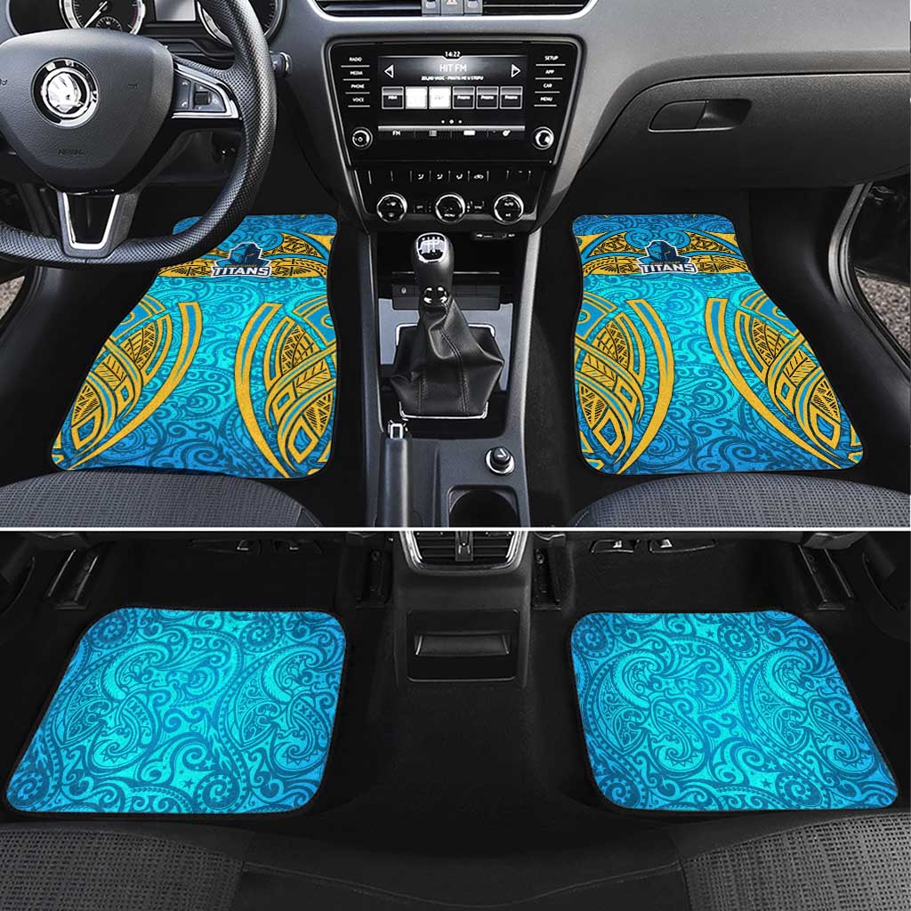 Gold Coast Titans Rugby Car Mats Polynesian Tribal Spartan Warrior Blue Gold Pattern