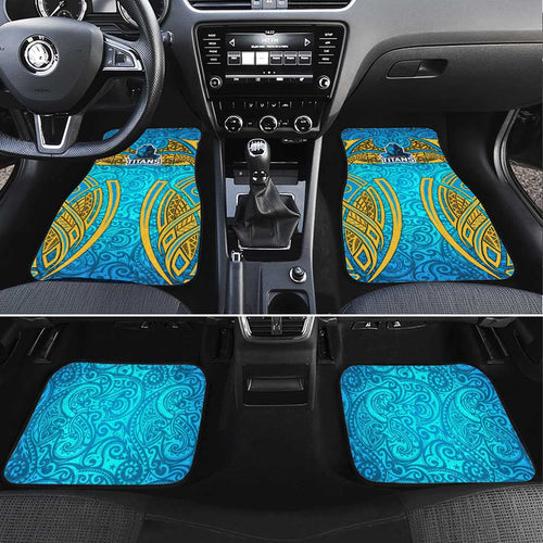 Gold Coast Titans Rugby Car Mats Polynesian Tribal Spartan Warrior Blue Gold Pattern