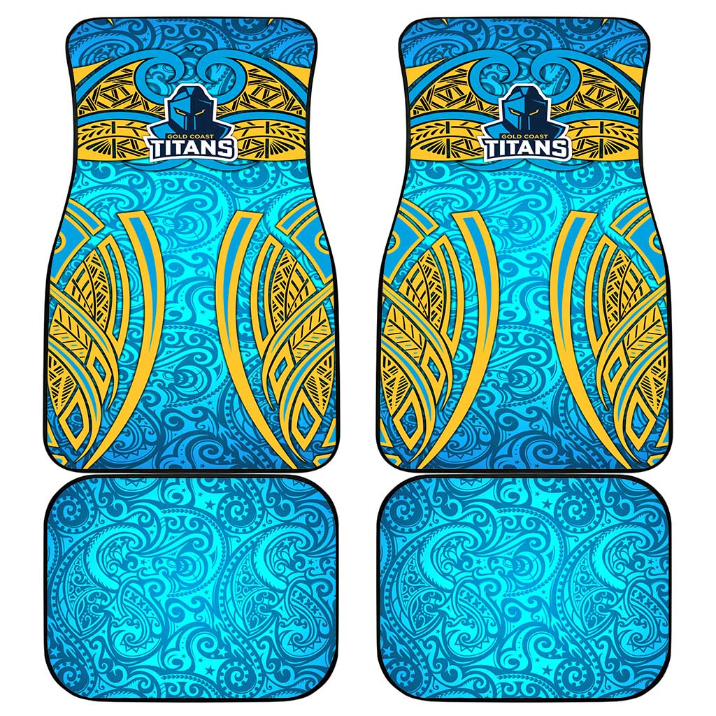 Gold Coast Titans Rugby Car Mats Polynesian Tribal Spartan Warrior Blue Gold Pattern