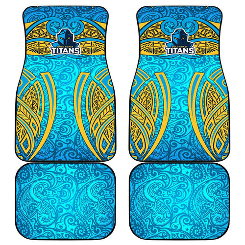 Gold Coast Titans Rugby Car Mats Polynesian Tribal Spartan Warrior Blue Gold Pattern