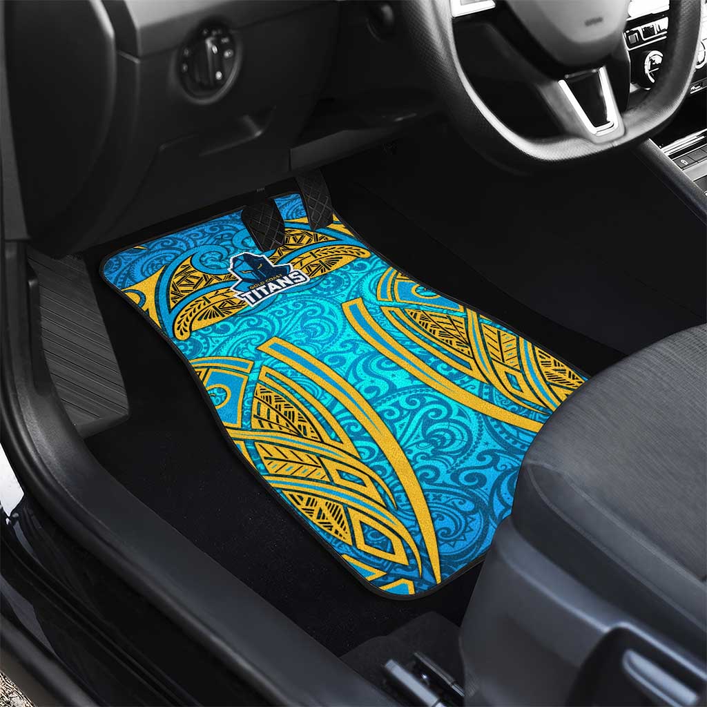 Gold Coast Titans Rugby Car Mats Polynesian Tribal Spartan Warrior Blue Gold Pattern