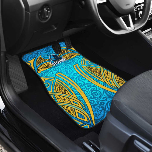 Gold Coast Titans Rugby Car Mats Polynesian Tribal Spartan Warrior Blue Gold Pattern