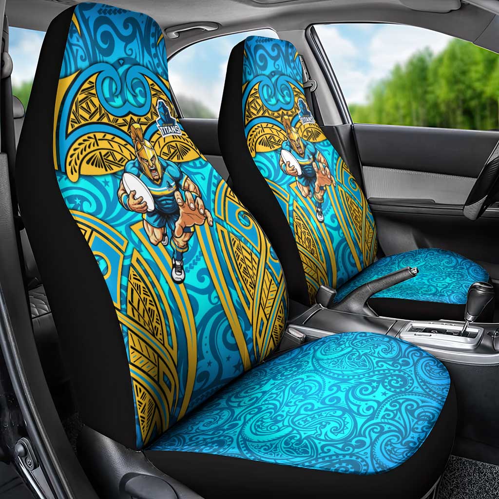 Gold Coast Titans Rugby Car Seat Cover Polynesian Tribal Spartan Warrior Blue Gold Pattern