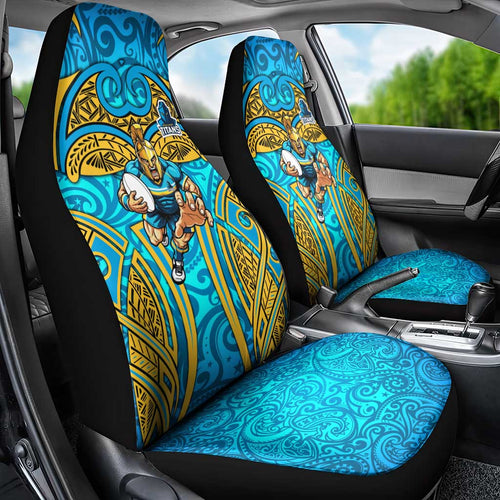 Gold Coast Titans Rugby Car Seat Cover Polynesian Tribal Spartan Warrior Blue Gold Pattern
