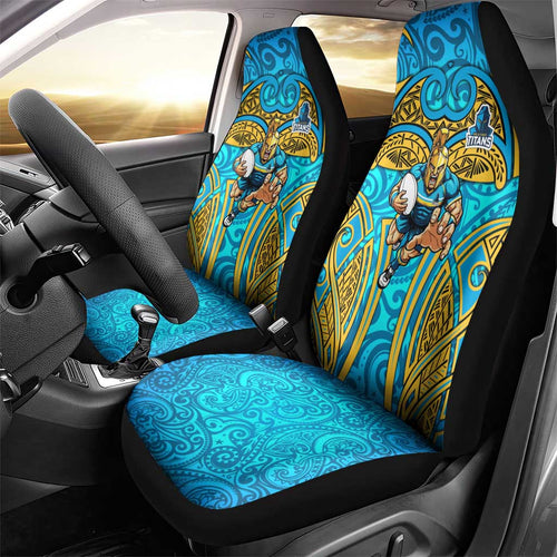 Gold Coast Titans Rugby Car Seat Cover Polynesian Tribal Spartan Warrior Blue Gold Pattern