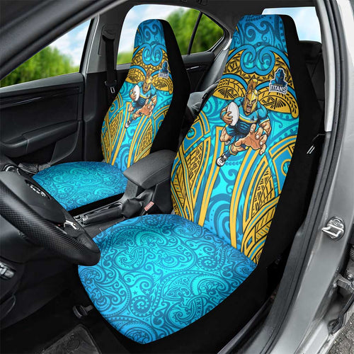 Gold Coast Titans Rugby Car Seat Cover Polynesian Tribal Spartan Warrior Blue Gold Pattern