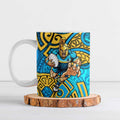 Gold Coast Titans Rugby Ceramic Mug Polynesian Tribal Spartan Warrior Blue Gold Pattern