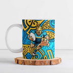 Gold Coast Titans Rugby Ceramic Mug Polynesian Tribal Spartan Warrior Blue Gold Pattern