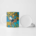 Gold Coast Titans Rugby Ceramic Mug Polynesian Tribal Spartan Warrior Blue Gold Pattern