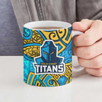 Gold Coast Titans Rugby Ceramic Mug Polynesian Tribal Spartan Warrior Blue Gold Pattern