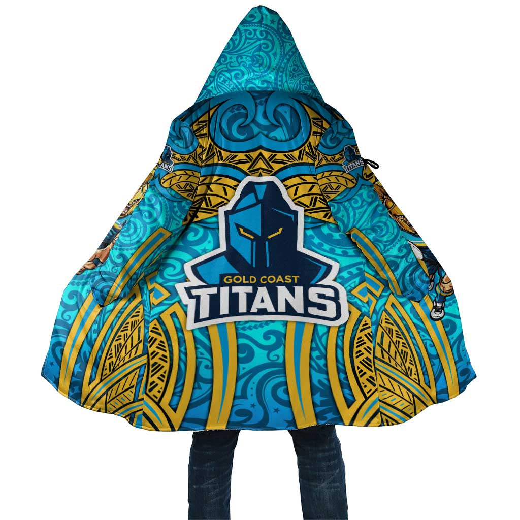 Gold Coast Titans Rugby Cloak Polynesian Tribal Spartan Warrior Blue Gold Pattern