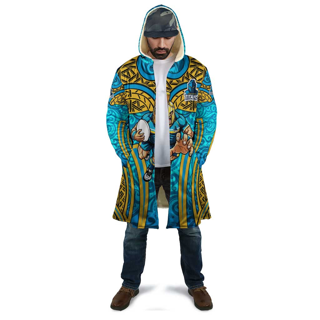 Gold Coast Titans Rugby Cloak Polynesian Tribal Spartan Warrior Blue Gold Pattern
